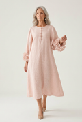 Nancy Pink Flower-Cuff Midi Dress