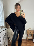 Ella Oversized knitted V Neck Jumper, Black