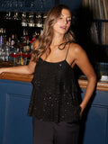 Aria Tiered Sequin Top, Black