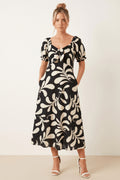 Mono Floral Midi Dress