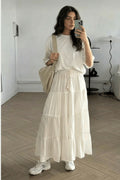 Tie Front Tiered Maxi Skirt
