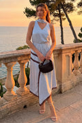 Satin and Lace Mix Tie Neck Dress