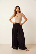 Black Shirred Plain Trouser