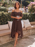Off-Shoulder High-Low Chiffon Bridesmaid Dresses with Short Sleeves