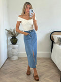 Ellis Midi Denim Skirt, Blue