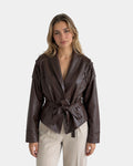 Jolysse Faux Leather Wrap Coat
