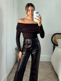 Tatiana Long Sleeve Bardot Top, Chocolate