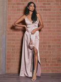 Diamante Strap Maxi Satin Dress, Blush