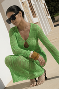 Coco Long sleeve Crochet Midaxi Dress, Lime