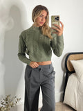 Lola Cable Knit High Neck Jumper, Khaki