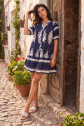 Navy and White Placement Print Mini Dress
