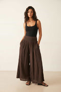 Brown Shirred Plain Trouser