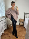 Ella Oversized knitted V Neck Jumper, Beige