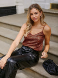 Daya Sequin V Neck Top, Rust