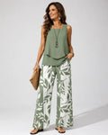 Petronila Sage Green Blouse and Botanical Trouser Set