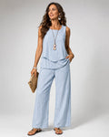 Nicolasa Blue Striped Top and Wide-Leg Trouser Set