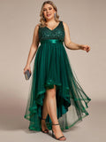 Plus Size Sequin V-Neck Sleeveless High Low Evening Dress (Final Sale)