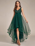 Sequin V-Neck Sleeveless High Low Evening Dress (Final Sale)