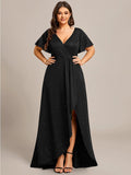 Plus Size Glittering High-Low Evening Dress with Flutter Sleeves (Final Sale)