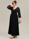 Plus Size Sparkle Long Sleeve Formal Evening Dress with A-line Silhouette