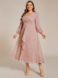 Plus Size Glitter Long Sleeve Twist Knot Evening Dress (Final Sale)