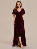 Elegant Double V-Neck Short Sleeves Velvet Wedding Guest Dress