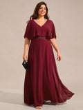 Elegant Plus Size Bat-Wing Sleeves Chiffon Maxi Evening Dress