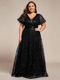 Plus Size Illusion V-neck Sequin Maxi Evening Dress