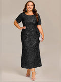 Plus Size Pleated Sequin Evening Dress