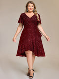 Sequin Ruffles Sleeve Midi Evening Dress