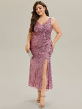 Plus Size Ruched Sequin Bodycon Evening Dress