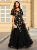 Plus Size Patchwork Sequin Ruffle Sleeve Dress