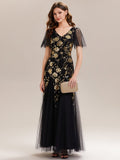 Patchwork Sequin Ruffle Sleeve Dress