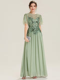 Embroidered Sequin Ruffle Sleeve Dress