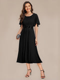 Applique Chiffon Ruffle Sleeve Evening Dress