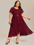 Plus Size Short Sleeve Ruffled Lace Midi Wedding Guest Dress