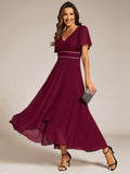 Chiffon Ruffle Sleeves Rhinestone Waist High-Low Wedding Guest Dress