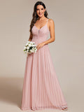 Glittering Pleated Spaghetti Straps Dress with Empire Waist In Pink