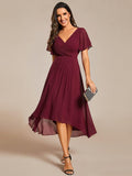 Chiffon Pleated V Neck High-Low Bridesmaid Dress