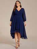 Plus Size 3/4 Sleeve V-Neck Chiffon High Low Wedding Guest Dress