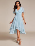 Chiffon Elegance Short Sleeve High-Low Wedding Guest Dress