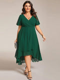 Plus Size Chiffon Short Sleeve High-Low Wedding Guest Dress