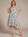 Plus Size Off-Shoulder High-Low Chiffon Wedding Guest Dresses with Short Sleeves
