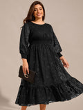 Plus Size Round Neckline Long Sleeve Chiffon Wedding Guest Dress