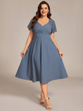 Plus Size Hollow Out Midi Wedding Guest Dress With Pockets