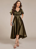 High-Low Satin Bridesmaid Dress with Pockets
