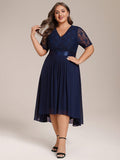 Plus Size Half Sleeve V Neck Midi Wedding Guest Dress With Lace