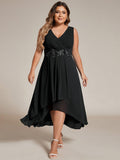 Plus Size Chiffon V Neck Sleeveless Wedding Guest Dress with Appliqué Detail