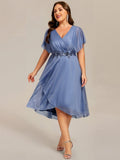 Plus Size Glitter Bat-Wing Applique Asymmetrical Hem Midi Wedding Guest Dress