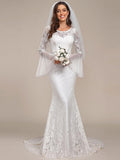 Romantic V Back Mermaid Lace Wedding Dress